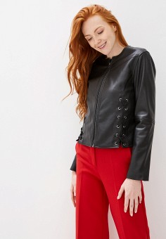 Куртка кожаная, Sisley, цвет: черный. Артикул: SI007EWFVCV9. Одежда / Sisley