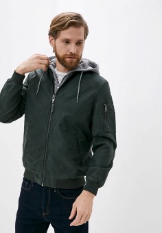 Куртка кожаная, Springfield, цвет: зеленый. Артикул: SP014EMKDXV3. Springfield