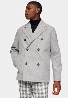 Полупальто, Topman, цвет: серый. Артикул: TO030EMLANE7. Одежда / Верхняя одежда / Пальто