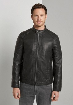 Куртка кожаная, Tom Tailor, цвет: черный. Артикул: TO172EMMDFD2. Одежда / Верхняя одежда / Кожаные куртки