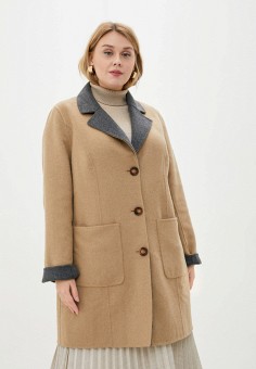 Пальто, Ulla Popken, цвет: коричневый, серый. Артикул: UL002EWKJXI1. Одежда / Верхняя одежда / Ulla Popken