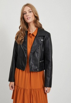 Куртка кожаная, Vila, цвет: черный. Артикул: VI004EWJPRS5. Одежда / Верхняя одежда / Vila