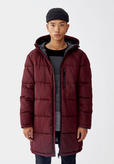 Куртка утепленная, Pull&Bear, цвет: бордовый. Артикул: IX001XM000NS. Одежда / Верхняя одежда / Пуховики и зимние куртки