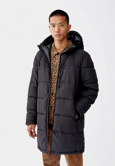 Куртка утепленная, Pull&Bear, цвет: черный. Артикул: IX001XM000NV. Одежда / Верхняя одежда / Пуховики и зимние куртки