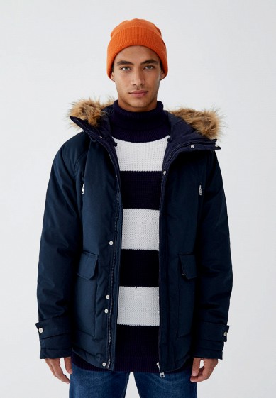 Куртка утепленная, Pull&Bear, цвет: синий. Артикул: IX001XM000VI. Одежда / Верхняя одежда / Пуховики и зимние куртки