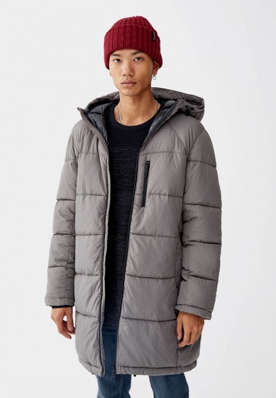Куртка утепленная, Pull&Bear, цвет: серый. Артикул: IX001XM0010C. Одежда / Верхняя одежда / Пуховики и зимние куртки