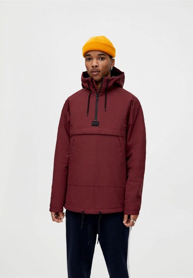Куртка утепленная, Pull&Bear, цвет: бордовый. Артикул: IX001XM001IO. Одежда / Верхняя одежда / Пуховики и зимние куртки