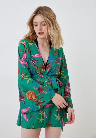 Green oriental contrast top kimono wrap dress