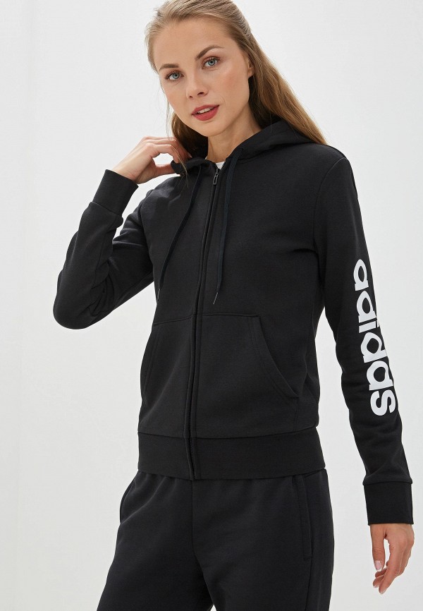 Толстовка adidas W E LIN FZHD FL, цвет: черный, AD002EWFKAO7 — купить в  интернет-магазине Lamoda