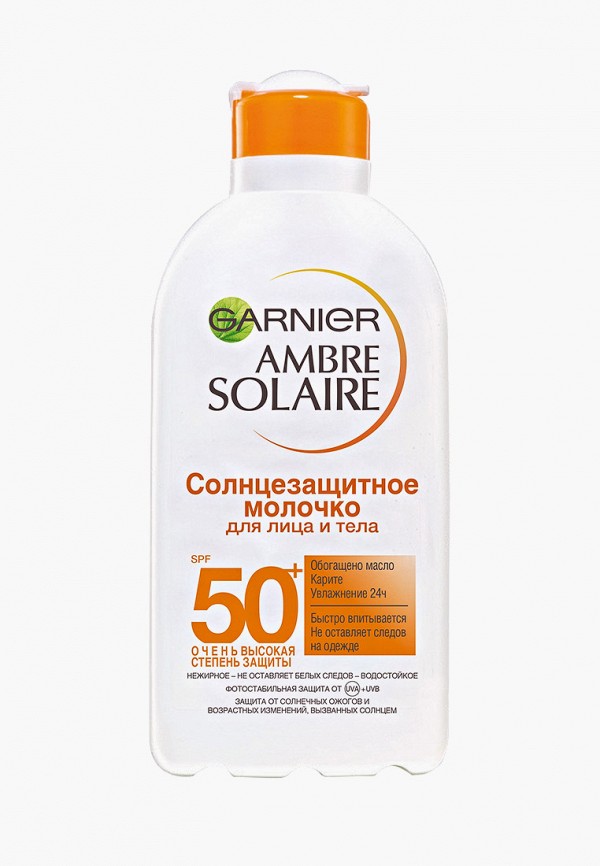 Garnier Молочко солнцезащитное - для лица и тела Ambre Solaire, SPF 50+, водостойкое, нежирное, с карите, 200 мл - фото 1
