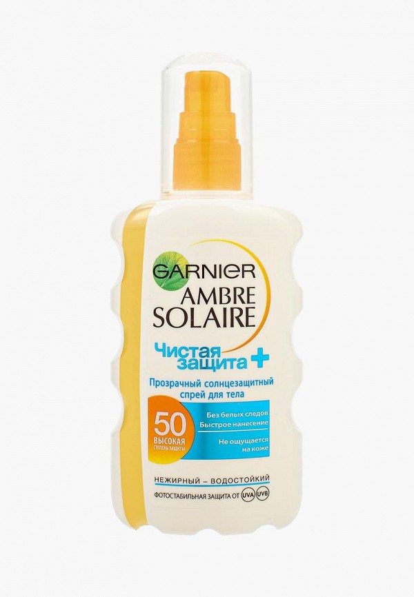 Garnier Спрей солнцезащитный - Ambre Solaire "Чистая защита", прозрачный, водостойкий, SPF 50, 200 мл - фото 1
