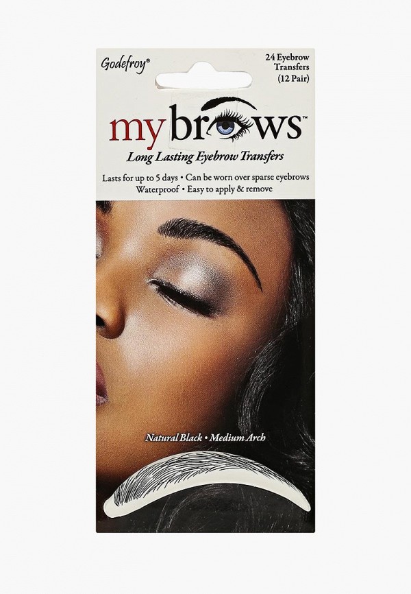 Godefroy Трафарет для бровей - Флеш-тату, 12 пар, форма: сред.арка, черный - фото 1