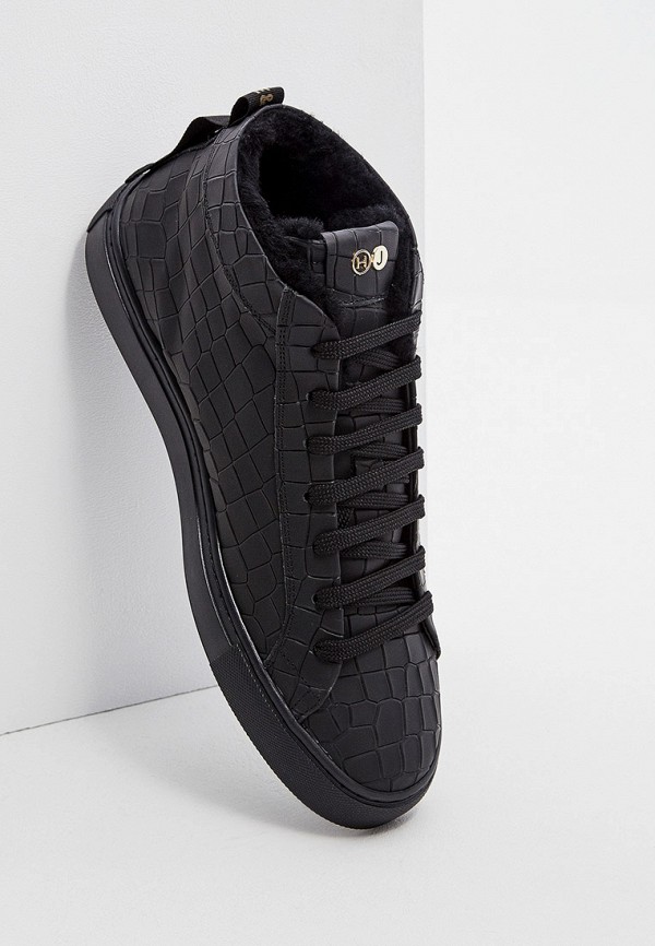 Hide & Jack Кеды - High Top Sneaker - ESSENCE - Rubberized Leather Black Croco with Black Sole and Black Mutton Fur - фото 5