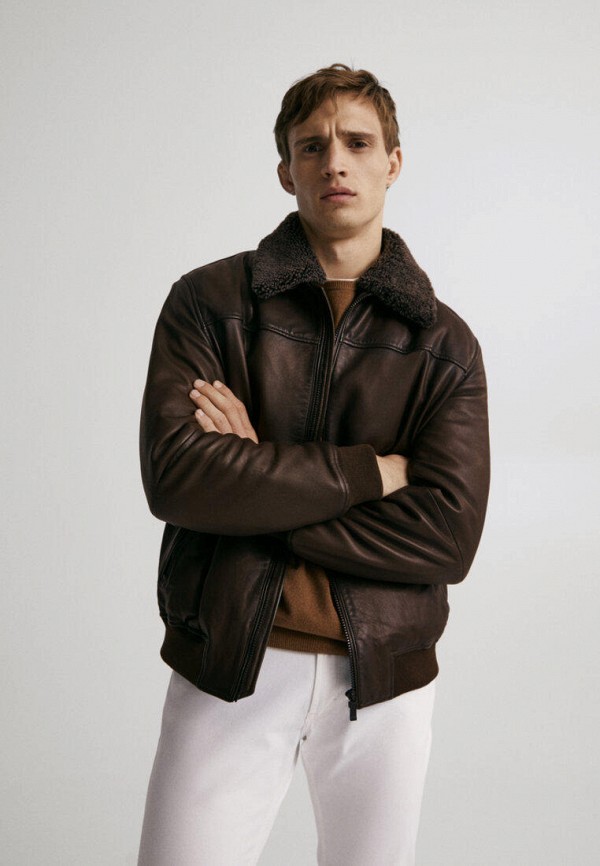 Куртка кожаная Massimo Dutti, цвет: коричневый, IX001XM00DRK — купить в  интернет-магазине Lamoda