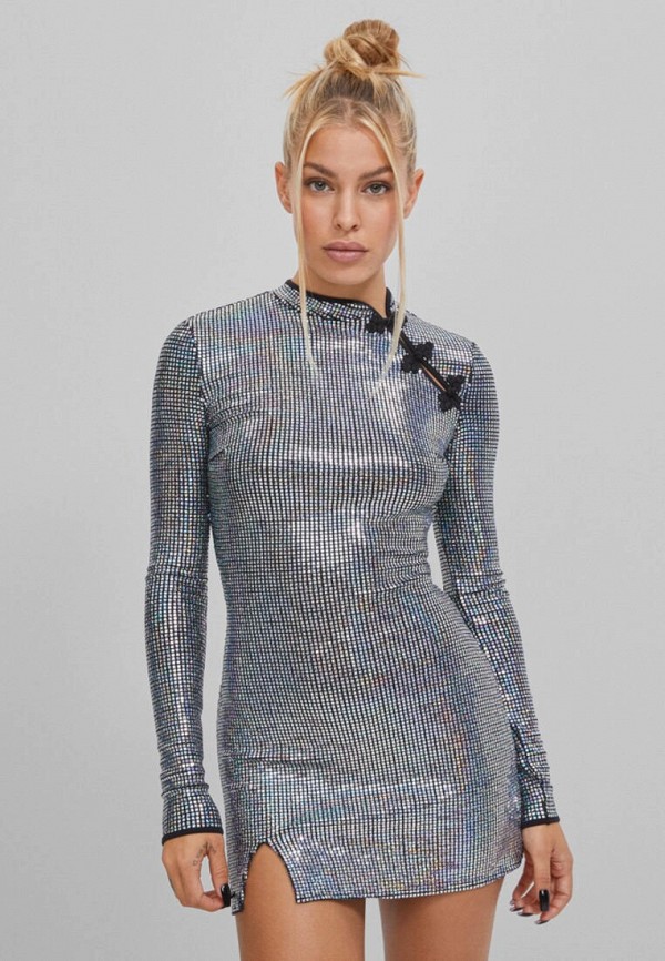 Платье Bershka, цвет: серебряный, IX001XW00RKZ — купить в интернет-магазине  Lamoda