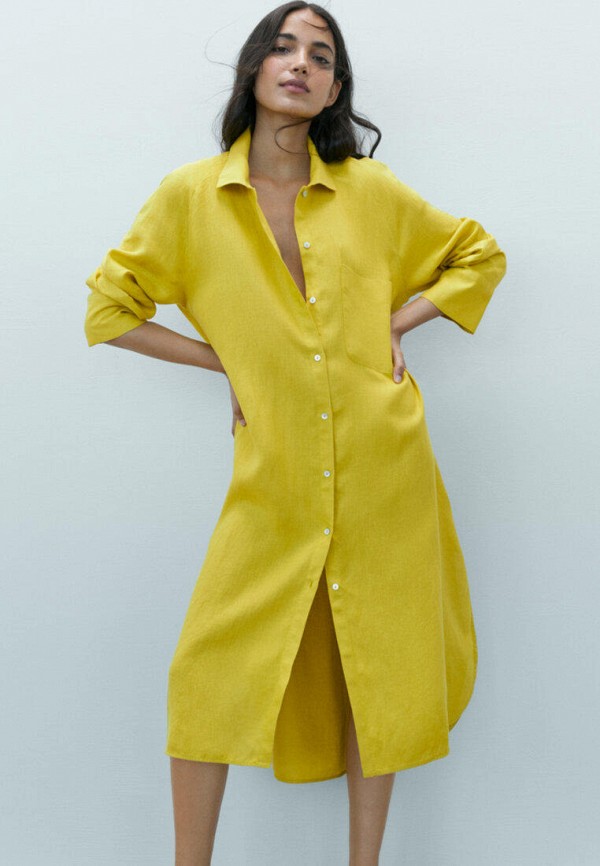 Платье Massimo Dutti, цвет: желтый, IX001XW00YXI — купить в  интернет-магазине Lamoda