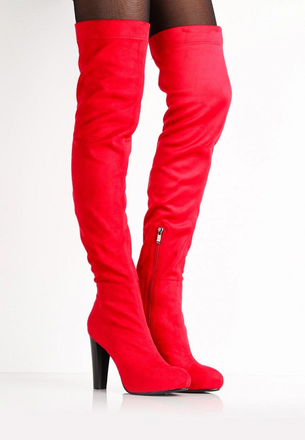 Lost Ink Ботфорты - HEELED PULL ON VELVET OTK BOOT RED - фото 2