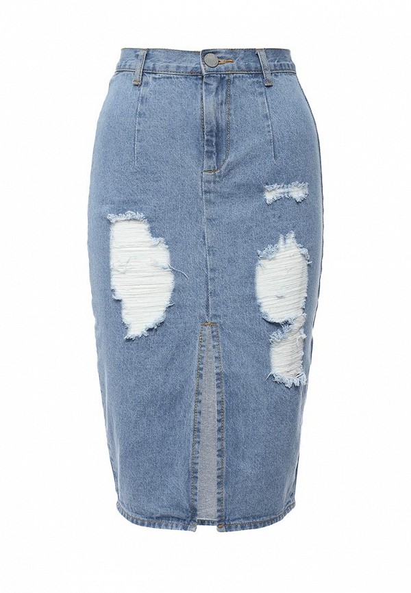 Lost Ink Юбка джинсовая - DENIM SHREADED PENCIL - фото 1