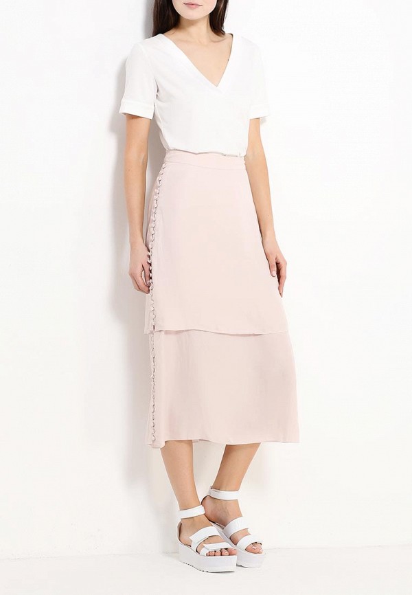 Lost Ink Юбка - HAMMERED SATIN BUTTON SIDE LAYERED MIDI - фото 2