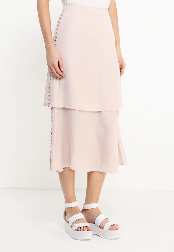 Lost Ink Юбка - HAMMERED SATIN BUTTON SIDE LAYERED MIDI - фото 3