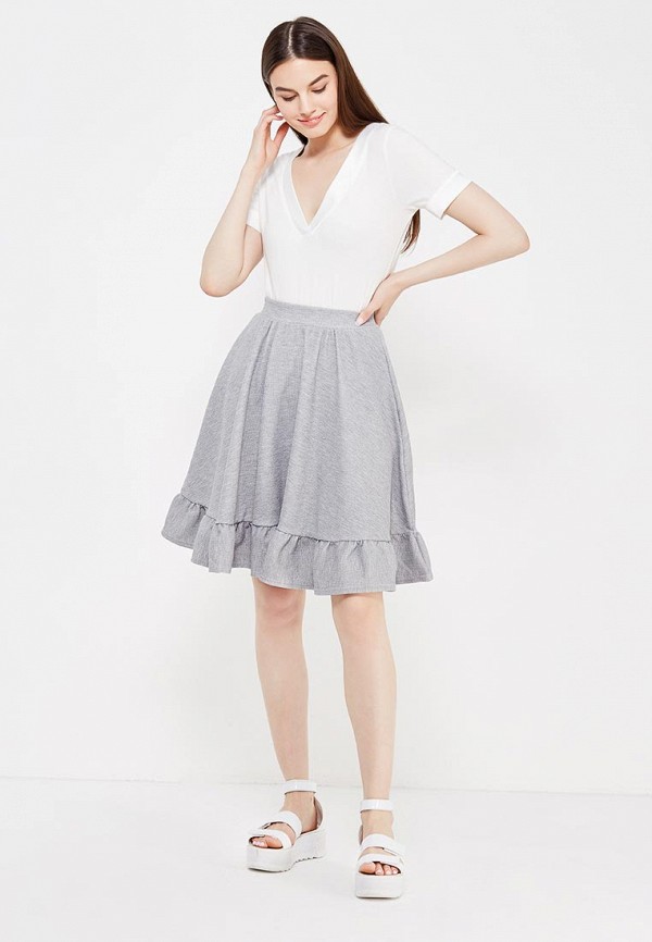 Lost Ink Юбка - MIDI SKIRT WITH FRILL HEM IN RIB - фото 2