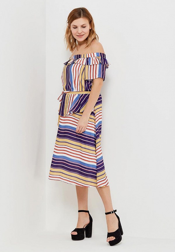 Lost Ink Plus Платье BARDOT DRESS IN STRIPE