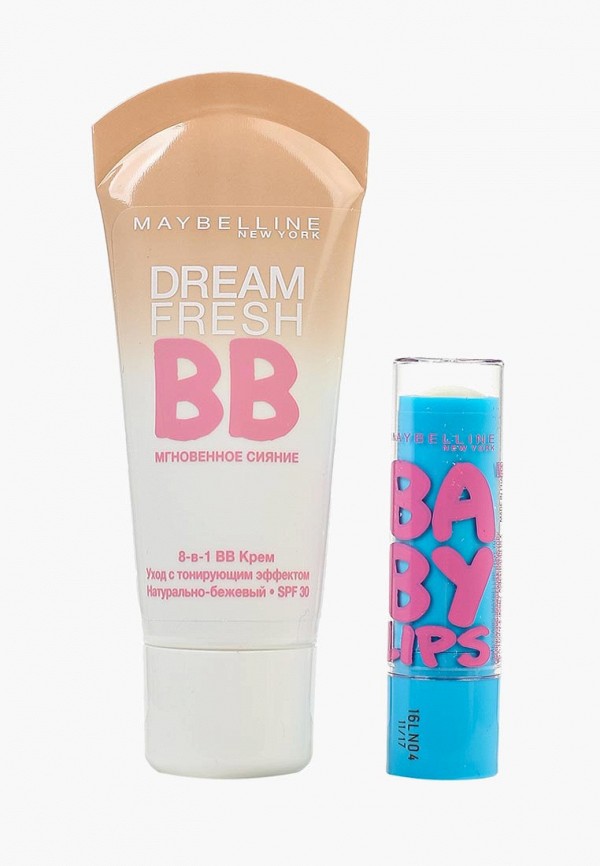 Maybelline New York Набор косметики - подарочный BB-Крем "Dream Fresh, Мгновенное сияние", натурально-бежевый, 30 мл + Бальзам для губ "Baby Lips. Интенсивный уход", от обветривания и трещин, 1,78 мл - фото 1