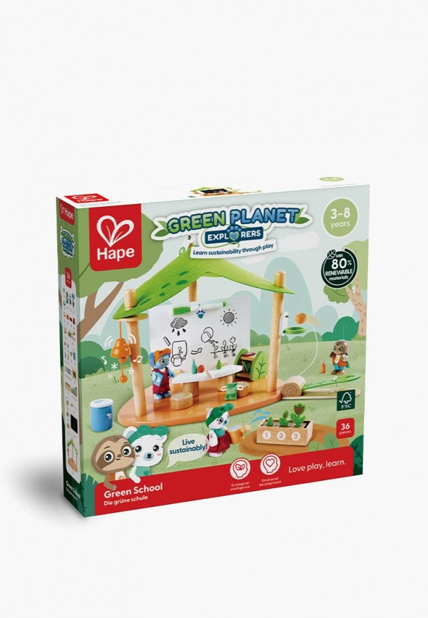 Hape Набор игровой - для детей "Мини-дом" Лесная школа с фигурками животных, 36 предметов - фото 2