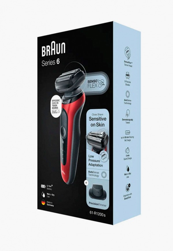 Braun Электробритва - Series 6 61-R1200s Red Wet&Dry + насадка триммер + дорожный футляр - фото 2