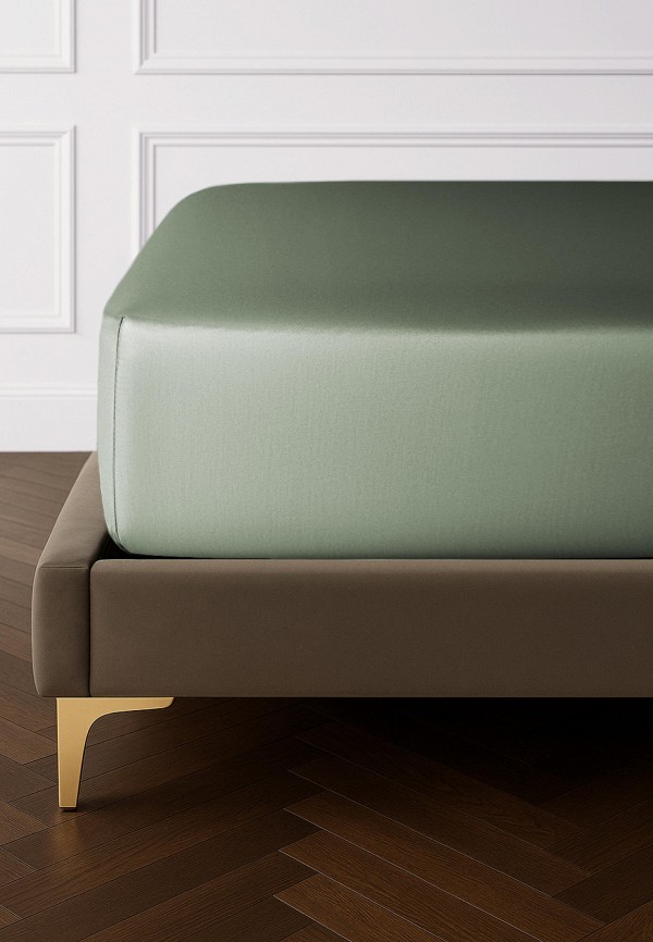 Bellehome Простыня 1,5-спальная - на резинке Стефания Olive 80х200х30 сатин - фото 1