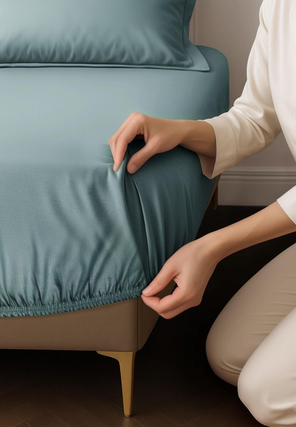 Bellehome Простыня Евро - Стефания Azure 200х200х30 сатин - фото 3