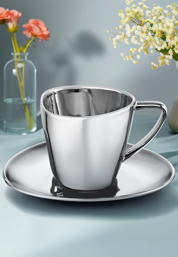 Elan Gallery Чашка с блюдцем - 200 мл Серебро - фото 3
