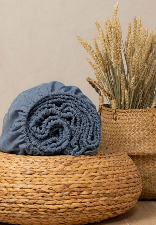 Soft Box Простыня 2-спальная - на резинке Denim 180х200 см с бортом 30 см, вареный хлопок - фото 1