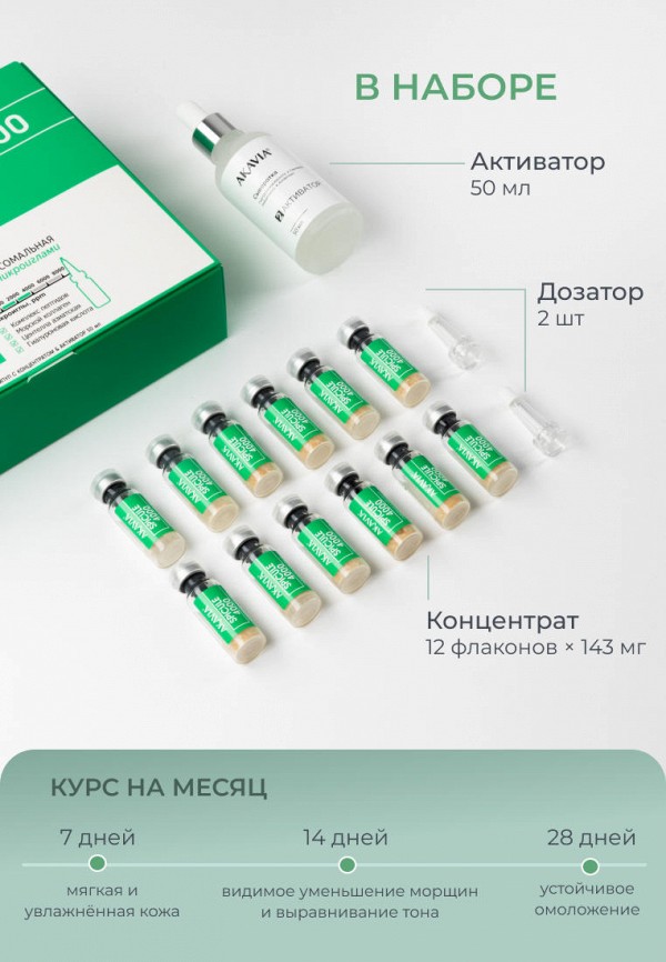 Акавия Сыворотка для лица - липосомальная с микроиглами 4000 ppm 12 ампул по 151 мг + активатор 1 фл 50 мл - фото 3