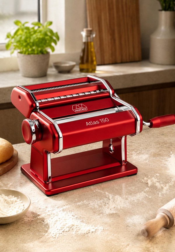 Marcato Машинка для пасты - лапшерезка ручная итальянская с насадками для феттучини и тальолини + нож для теста Marcato Pastawheel Atlas 150 - фото 1