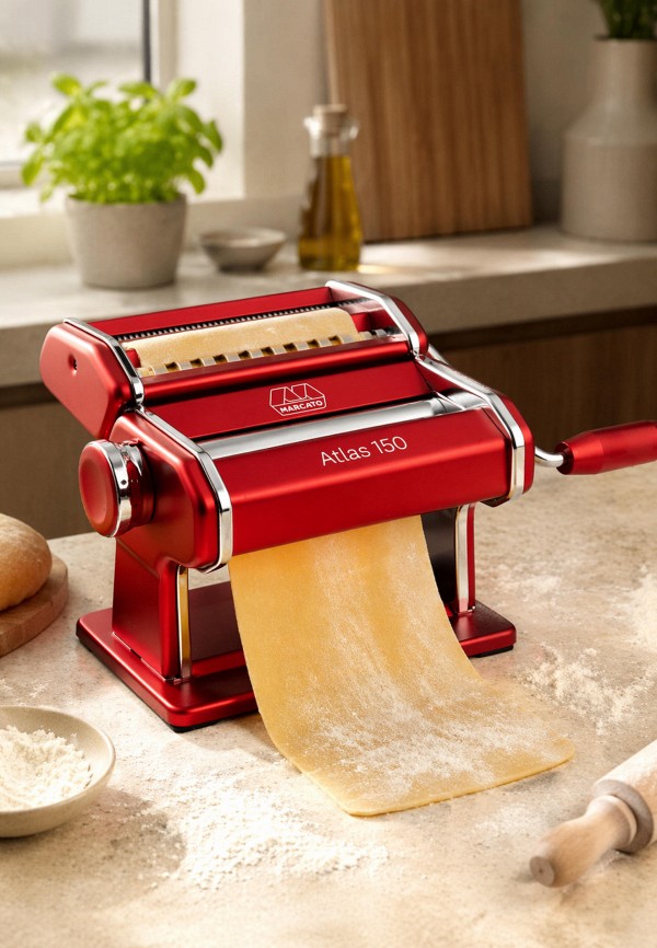 Marcato Машинка для пасты - лапшерезка ручная итальянская с насадками для феттучини и тальолини + нож для теста Marcato Pastawheel Atlas 150 - фото 3
