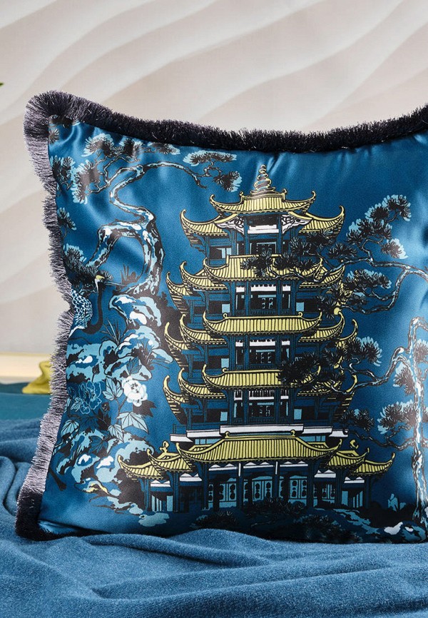 Moroshka Подушка декоративная - атласная с принтом и бахромой Kitayskaya 40х40 см - фото 3
