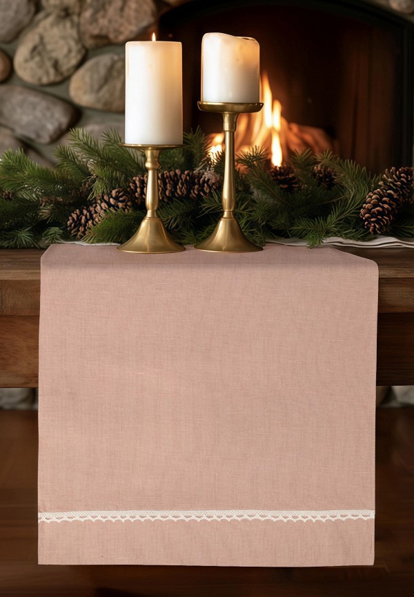 Bellehome Скатерть-дорожка - Laces French Rose с кружевом 40х160 хлопок/лен - фото 1