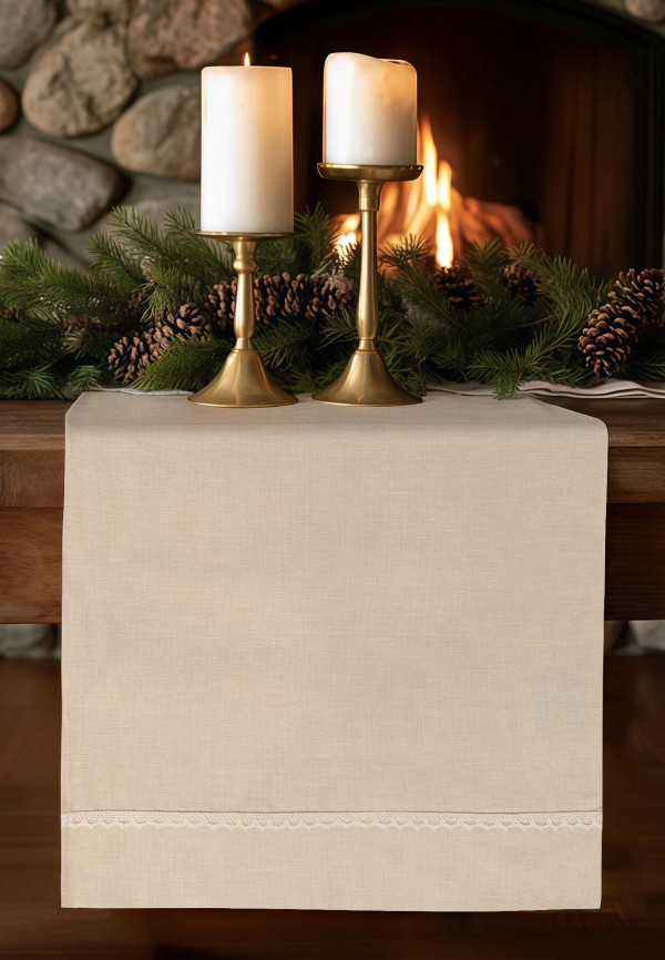 Bellehome Скатерть-дорожка - Laces Sand с кружевом 40х160 хлопок/лен - фото 1