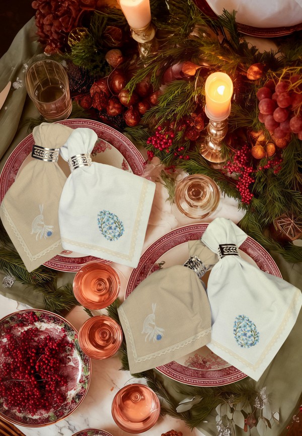 Bellehome Комплект салфеток сервировочных - Rabbit faberge blue с вышивкой 4 шт. хлопок/лен - фото 1