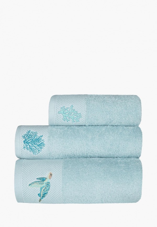 Bellehome Комплект полотенец - махровых с вышивкой Turquoise Undersea 3 шт. - фото 1