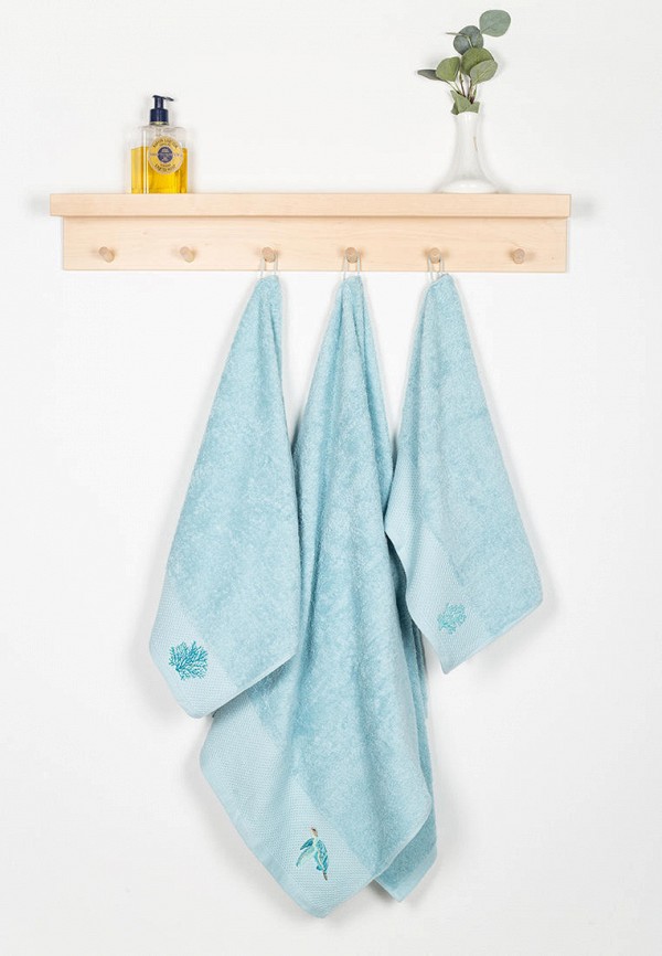 Bellehome Комплект полотенец - махровых с вышивкой Turquoise Undersea 3 шт. - фото 2