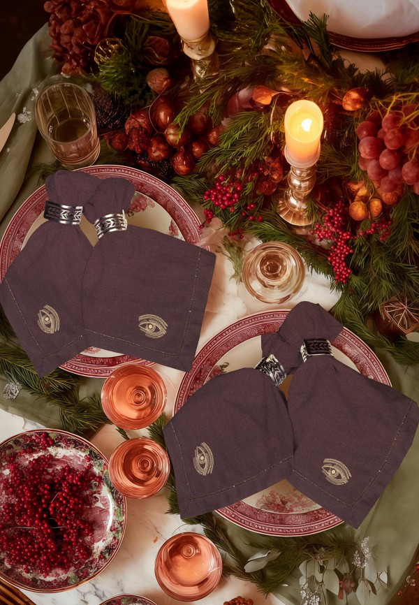 Bellehome Комплект салфеток сервировочных - Black Mistery с вышивкой 4 шт. хлопок/лен - фото 1