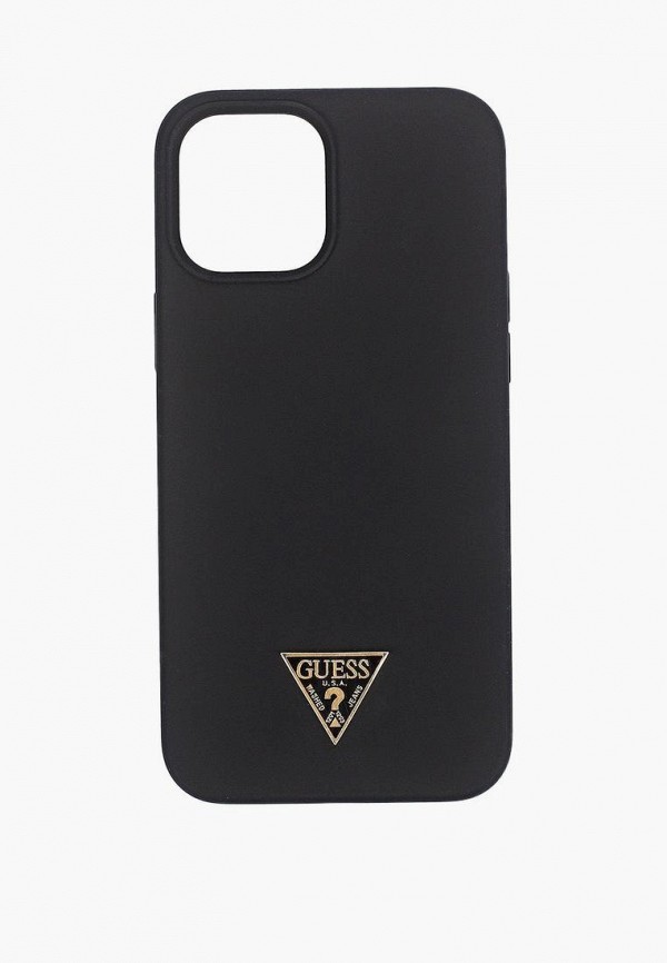 Guess Чехол для iPhone - 12 Pro Max (6.7), Liquid Silicone Triangle metal logo Black - фото 1