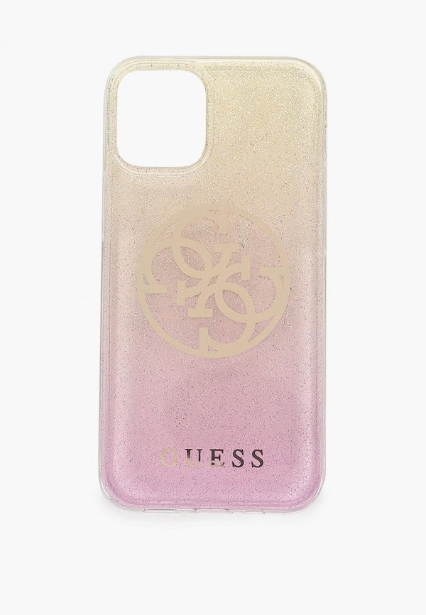 Guess Чехол для iPhone 12 mini (5.4), PC/TPU 4G Circle Logo Glitter Gradient Gold/Pink