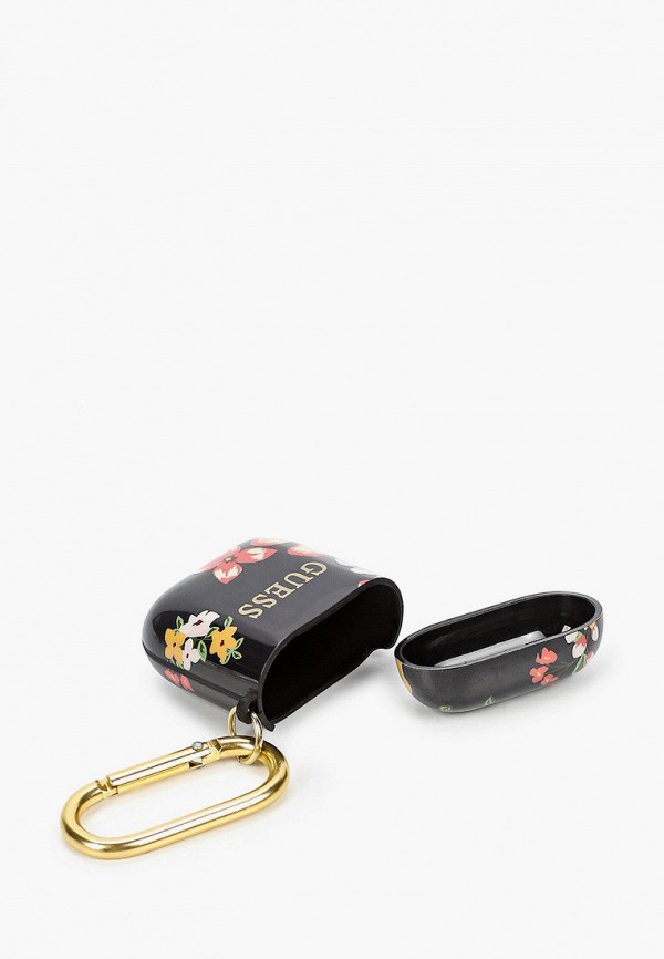 Guess Чехол для наушников - Airpods, Silicone case with ring Flower N.4 Black - фото 2