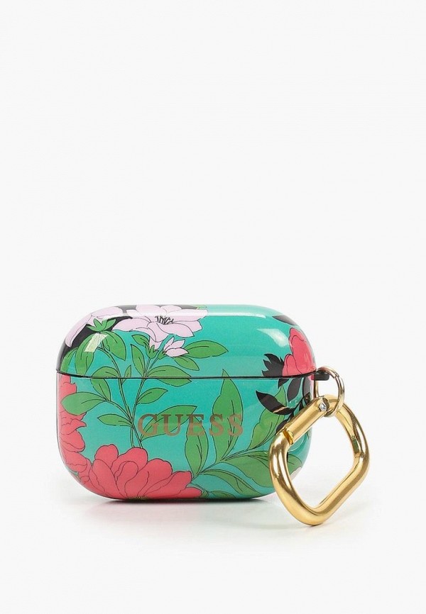 Guess Чехол для наушников - Airpods Pro, Silicone case with ring Flower N.1 Green - фото 1