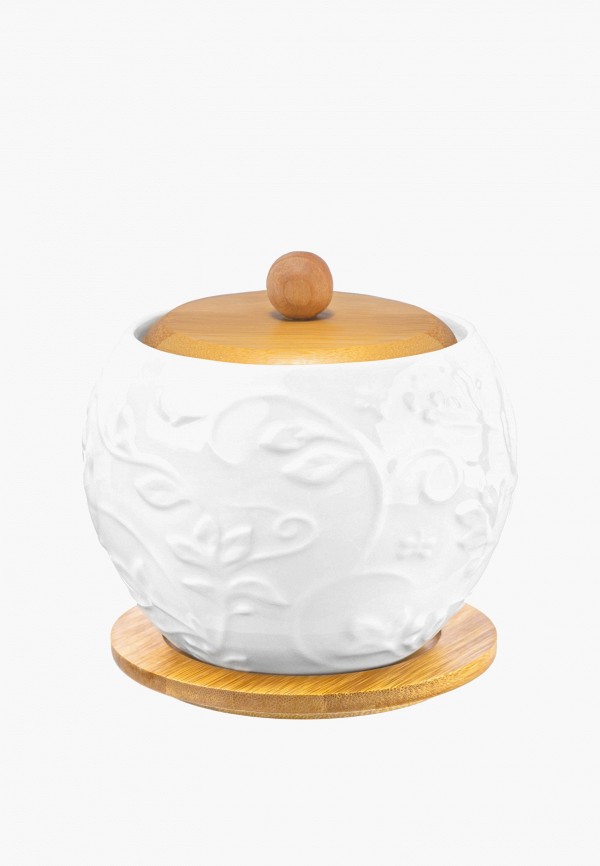 Elan Gallery Сахарница - 620 мл 12х12х12 см Птички на ветке, с ложкой и деревянной крышкой, на деревянной подставке - фото 5
