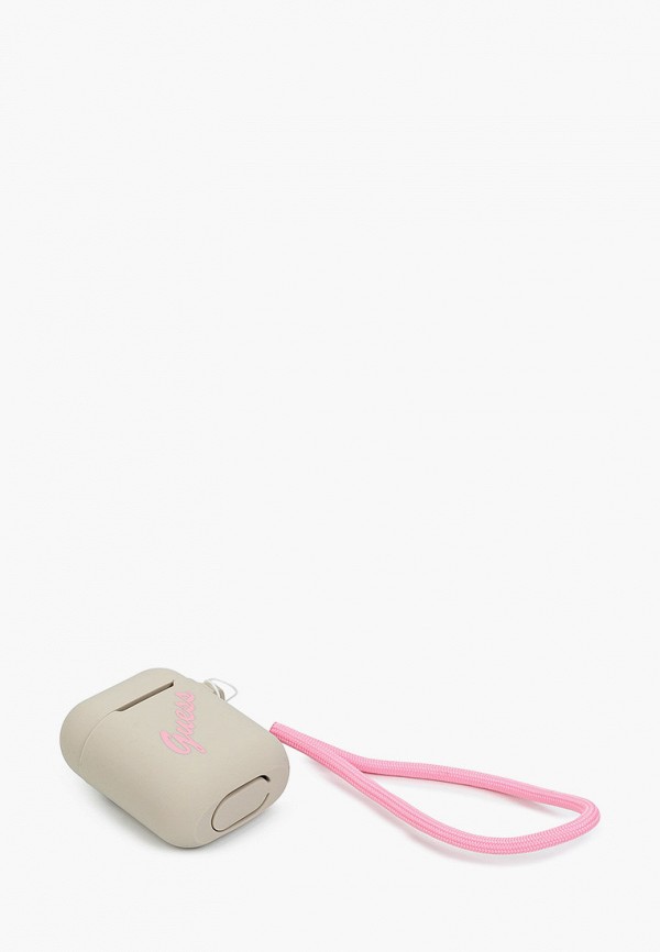 Guess Чехол для наушников - Airpods, Silicone case Script logo with cord Grey/Pink - фото 2
