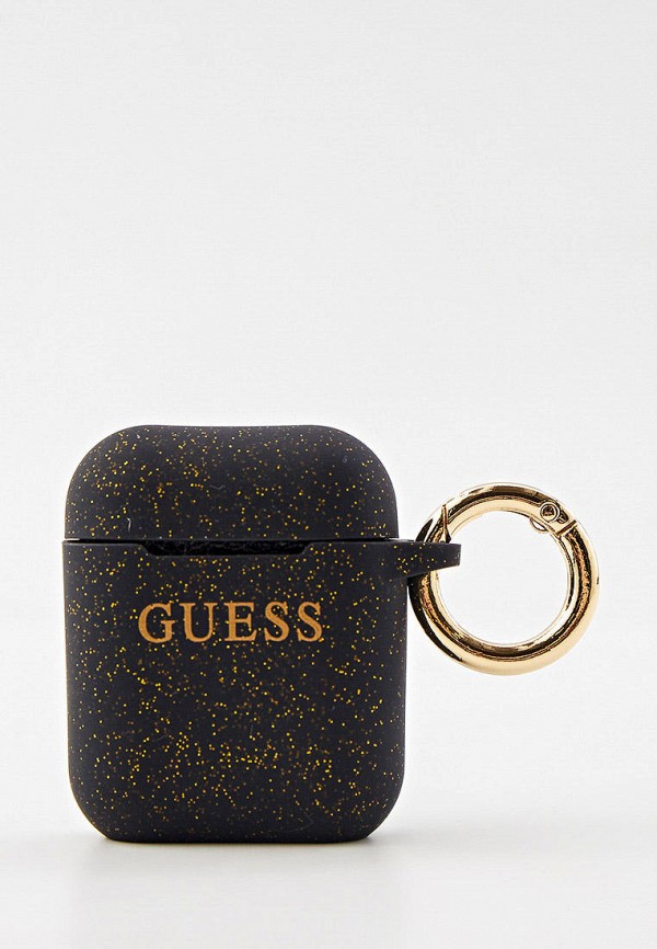Guess Чехол для наушников - Airpods Silicone case with ring Glitter/Black - фото 1